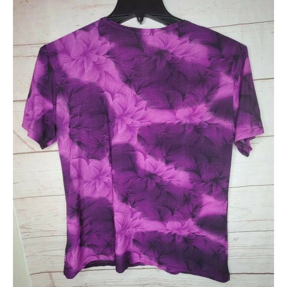 Rare Vintage Kai Hao XXL Purple Floral Glitter Foil Short Sleeve Women Shirt - Picture 8 of 10